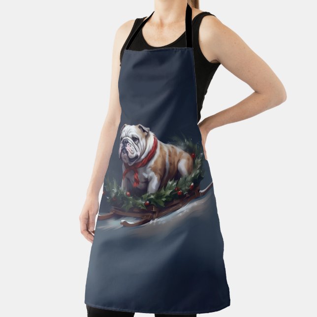 Bulldog Christmas snow winter Apron (Insitu)