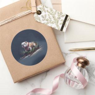 Bulldog Christmas snow winter Classic Round Sticker