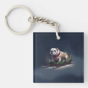 Bulldog Christmas snow winter Key Ring