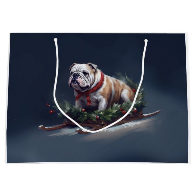 Bulldog Christmas snow winter Large Gift Bag (Front)
