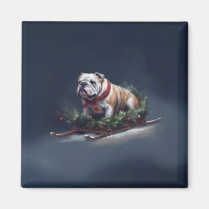 Bulldog Christmas snow winter Magnet