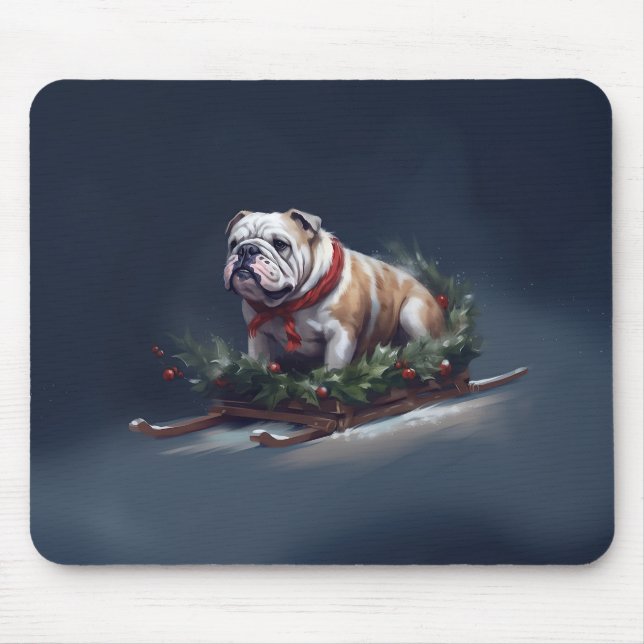 Bulldog Christmas snow winter Mouse Pad (Front)