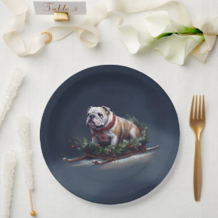 Bulldog Christmas snow winter Paper Plate