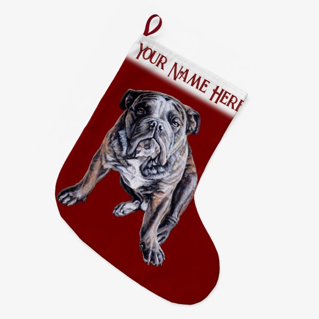 Bulldog Christmas Stocking  Personalised Dog Gifts (Front (Hanging))