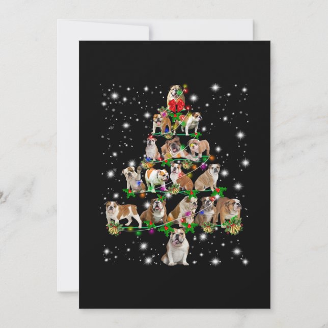 Bulldog Christmas Tree Covered By Flashlight Thank You Card (Front)