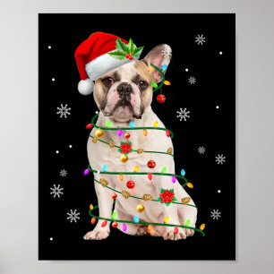 Bulldog Christmas Tree Light Pajama Dog X-mas Matc Poster
