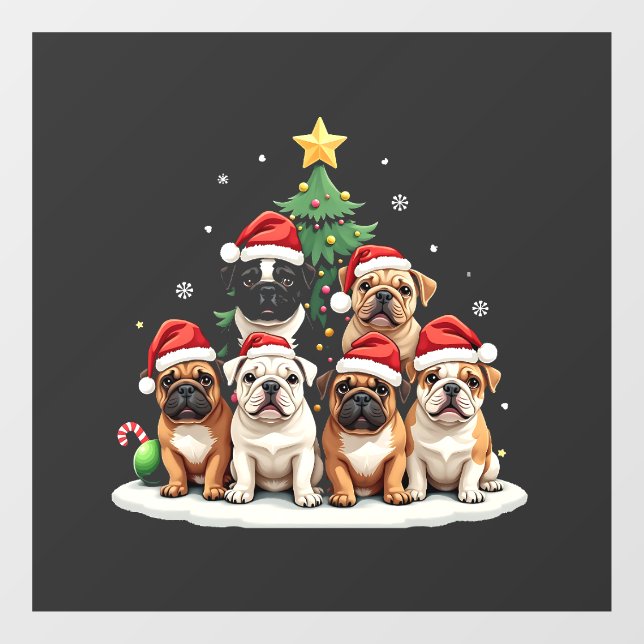 Bulldog Christmas Tree Santa Hat Puppy Lovers  (Sheet)