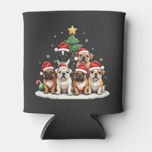 Bulldog Christmas Tree Santa Hat Puppy Lovers  Can Cooler