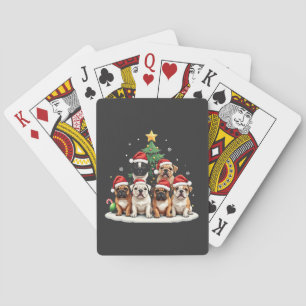 Bulldog Christmas Tree Santa Hat Puppy Lovers Playing Cards