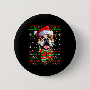 Bulldog Christmas Ugly Sweater Funny Santa Hat Dog 6 Cm Round Badge