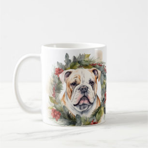 Bulldog Christmas Wreath Festive Pup Coffee Mug
