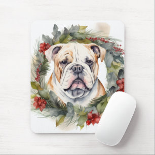 Bulldog Christmas Wreath Festive Pup  Mouse Pad