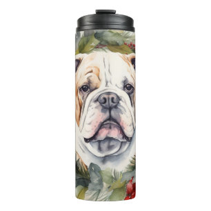 Bulldog Christmas Wreath Festive Pup  Thermal Tumbler