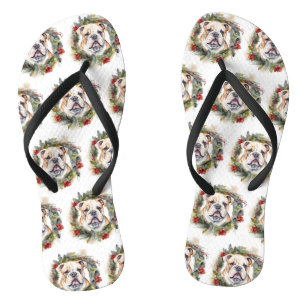 Bulldog Christmas Wreath Festive Pup Thongs