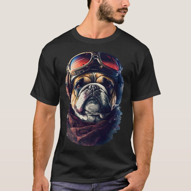 Bulldog Cool Pilot Goggles English Bulldog Dog T-Shirt (Front)
