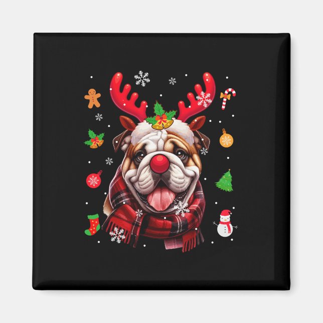 Bulldog Cosplay Reindeer Christmas Costume Owner F Magnet (Front)