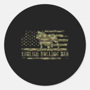 Bulldog Dad Camouflage American Flag Patriotic Dog Classic Round Sticker