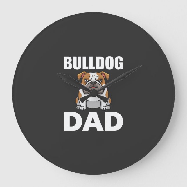 Bulldog Dad Cartoon Dog Lover Large Clock (Front)