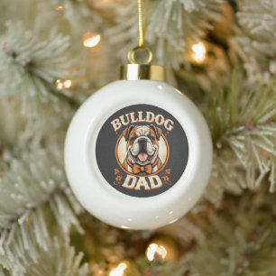 Bulldog Dad – Cute Vintage Bulldog Father’s Day Ceramic Ball Christmas Ornament