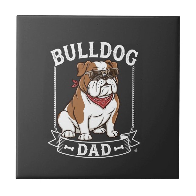 Bulldog Dad Dog Sunglasses Bandanna Ceramic Tile (Front)