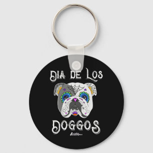 Bulldog Day Of The Dead Sugar Skull Halloween  Key Ring