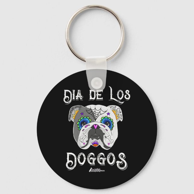 Bulldog Day Of The Dead Sugar Skull Halloween  Key Ring (Front)