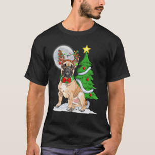 Bulldog decorate the tree lights reindeer antlers T-Shirt
