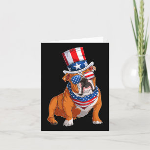 Bulldog Dog 4th Of July American Flag Card
