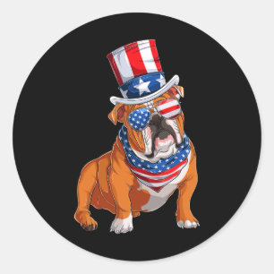 Bulldog Dog 4th Of July American Flag Classic Round Sticker