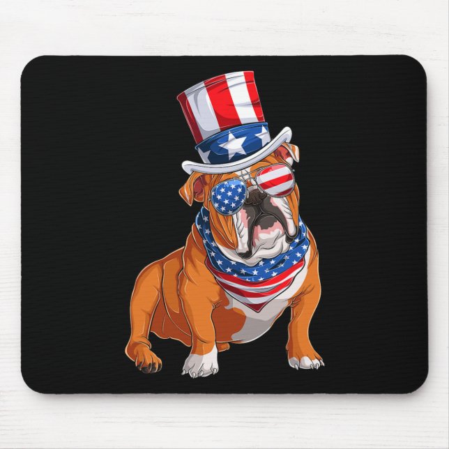 Bulldog Dog 4th Of July American Flag  Mouse Pad (Front)