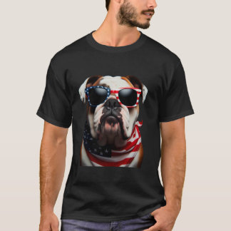 Bulldog Dog 4th Of July American Incependence Day  T-Shirt