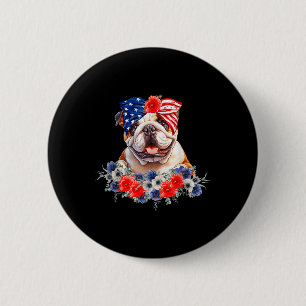Bulldog Dog Bandanna American Flag 4th Of July 6 Cm Round Badge