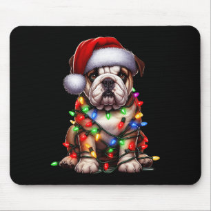 Bulldog Dog Christmas Lights Santa Hat Dog Lover P Mouse Pad