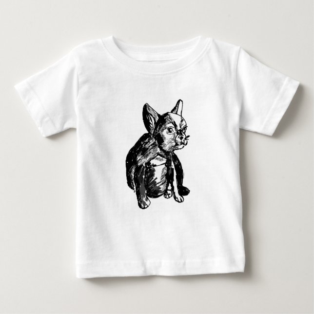 Bulldog Dog Drawing Baby Fine Jersey T-Shirt (Front)