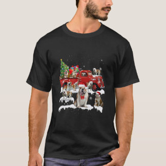 Bulldog Dog Driving Xmas Truck Christmas Tree Ligh T-Shirt