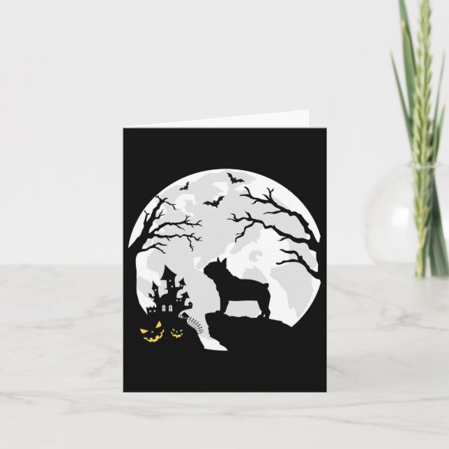 Bulldog Dog In The Moon Halloween Costume Men Wome Card (Front)