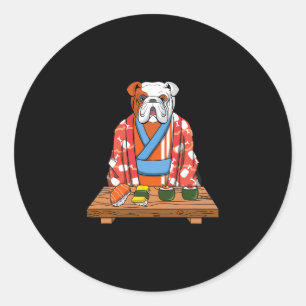 Bulldog Dog Kimono Kawaii Japanese Foodie Sushi  Classic Round Sticker