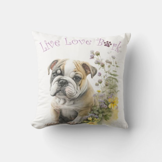 Bulldog Dog Mum Floral Cushion (Front)