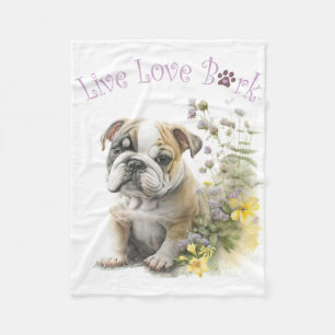 Bulldog Dog Mum Floral Fleece Blanket