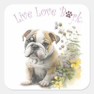 Bulldog Dog Mum Floral Square Sticker
