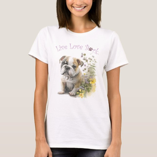 Bulldog Dog Mum Floral T-Shirt (Front)