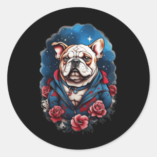 Bulldog Dog Old School Tattoo Style Retro Vintage Classic Round Sticker