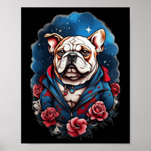 Bulldog Dog Old School Tattoo Style Retro Vintage  Poster