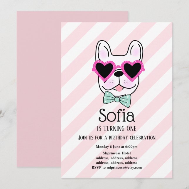 Bulldog, dog, pet birthday party invitation (Front/Back)
