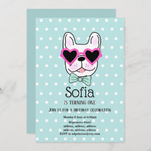 Bulldog, dog, pet birthday party invitation