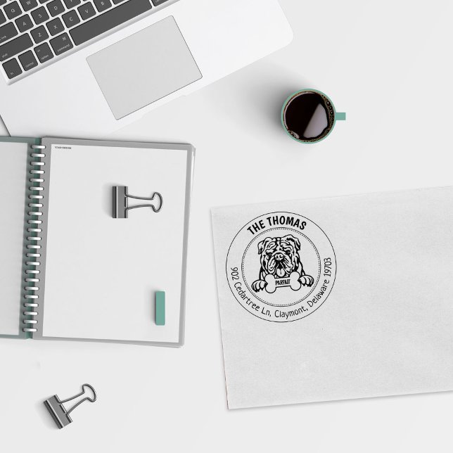 Bulldog Dog Return Address Family Rubber Stamp (Creator Uploaded)