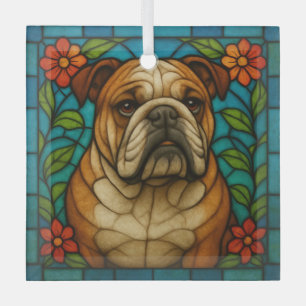 Bulldog Dog "Stained Glass"  Glass Tree Decoration