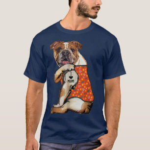 Bulldog Dog Tattoo I Love Grandma Flower Mothers D T-Shirt