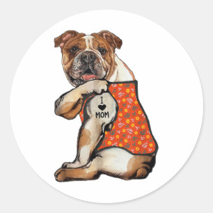 Bulldog Dog Tattoo I Love Mum Flower Mothers Day _ Classic Round Sticker