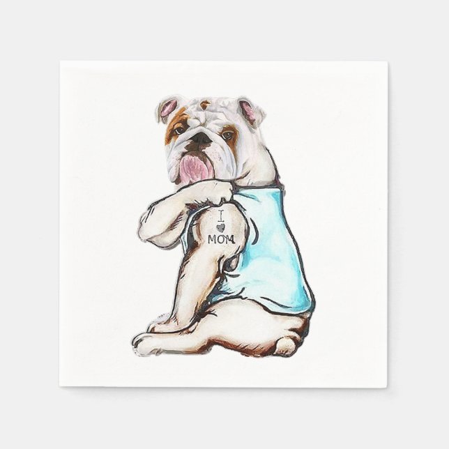 bulldog dog tattoo i love mum mors day lover  napkin (Front)